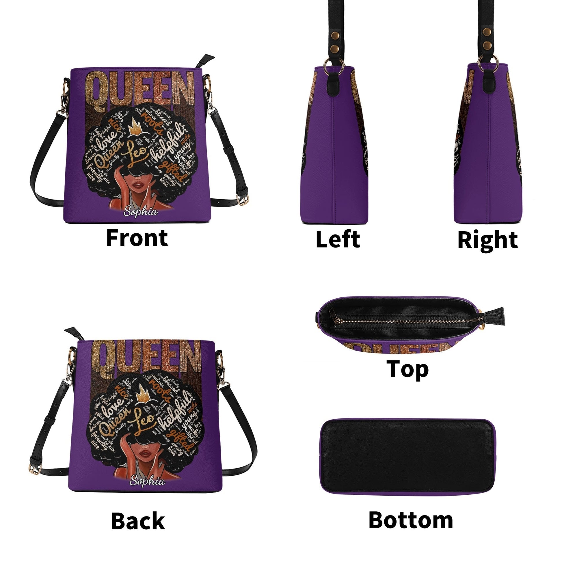 QUEEN Personalized Crossbody Bag 👑 Custom Name Afrocentric Purse - De Krys