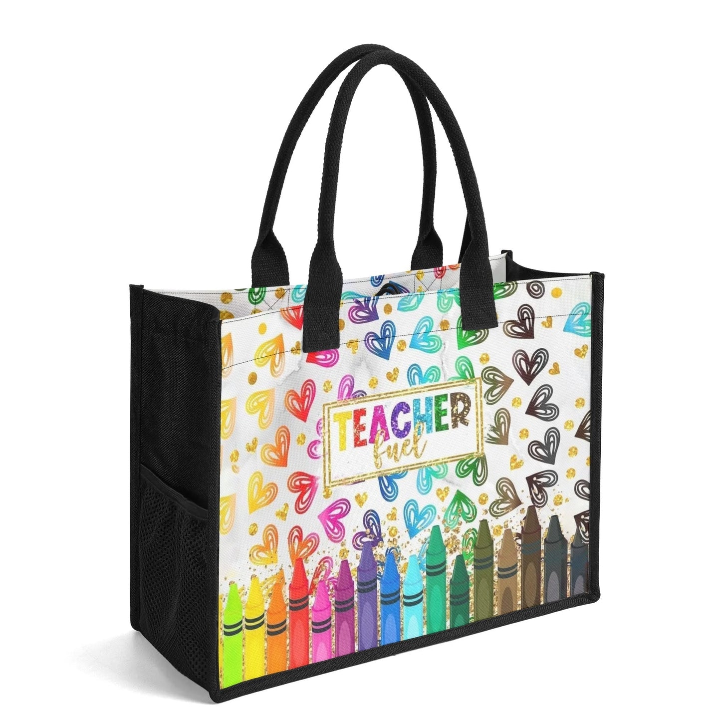 Rainbow Crayon Personalized Teacher Tote Bag | Heart & Glitter Gift - De Krys