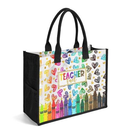 Rainbow Crayon Personalized Teacher Tote Bag | Heart & Glitter Gift - De Krys