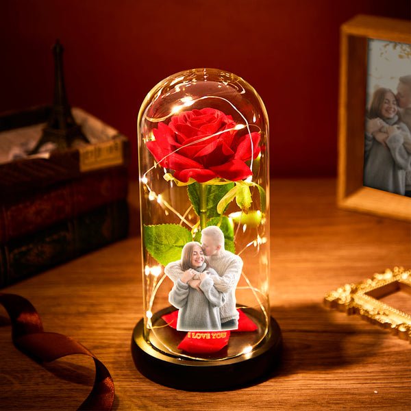 Personalized enchanted rose gift with picture and message