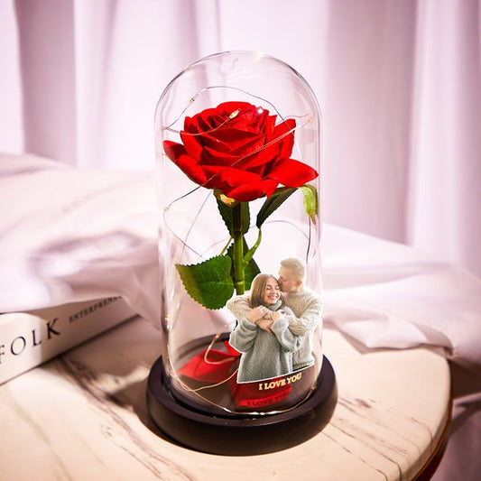 Red Rose Glass LED Night Light – Custom Text & Photo Romantic Keepsake - De Krys
