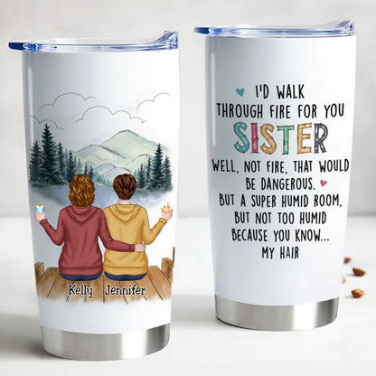 Emotional personalized tumbler gift for sisters with unique artwork and heartfelt quote