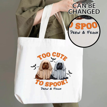 Personalized Halloween tote bag with pumpkin and bats design, featuring “Tis the Season to Be Spooky” text and custom name, eco-friendly reusable bag for trick-or-treating.