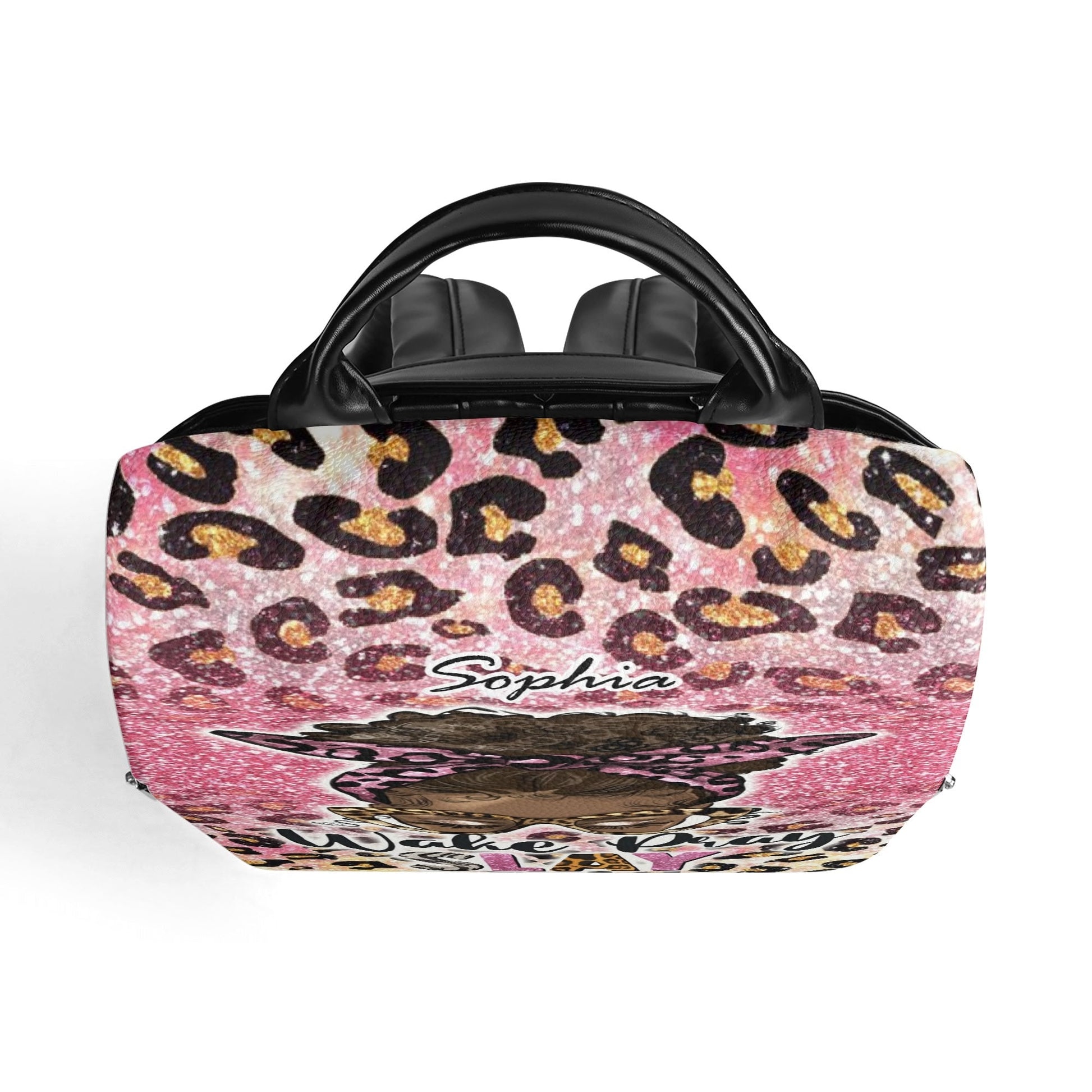 Wake Pray Slay Personalized Backpack 🎀 Custom Name Glitter Leopard Bag - De Krys