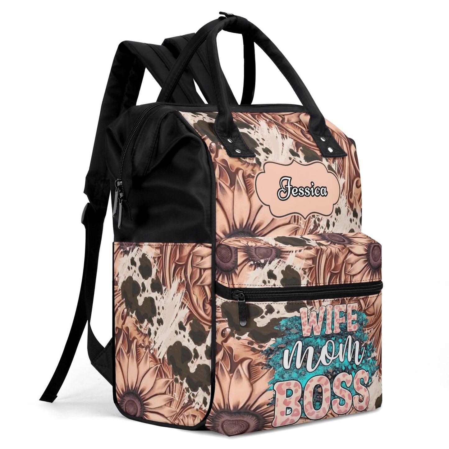 Wife Mom Boss Personalized Backpack – Custom Name Floral Bag for Women Balancing It All - De Krys