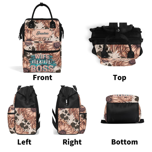 Wife Mom Boss Personalized Backpack – Custom Name Floral Bag for Women Balancing It All - De Krys