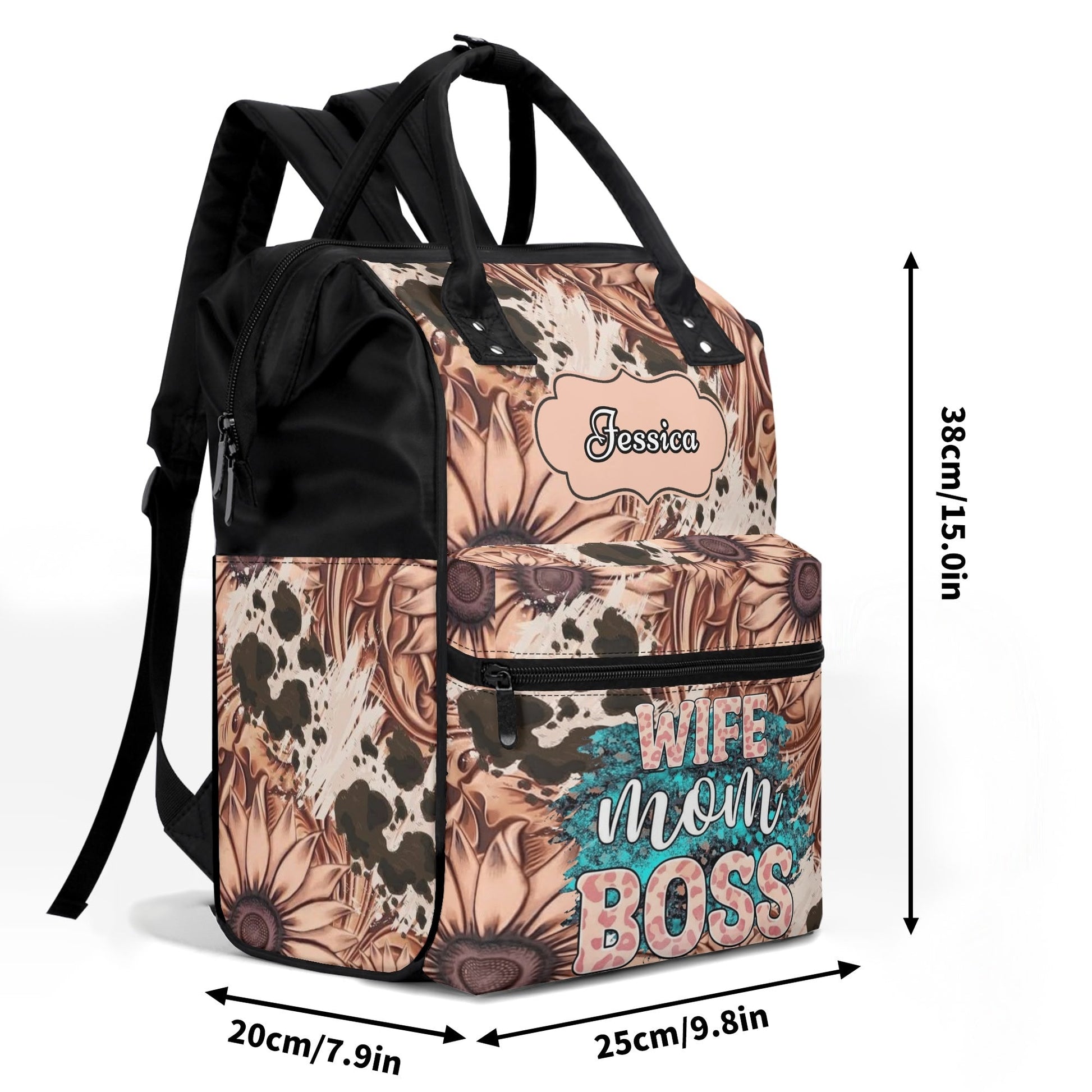 Wife Mom Boss Personalized Backpack – Custom Name Floral Bag for Women Balancing It All - De Krys